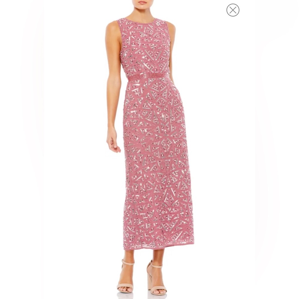 NWT Mac Duggal Triangle Bead & Sequin Pattern Rose Sheath Dress